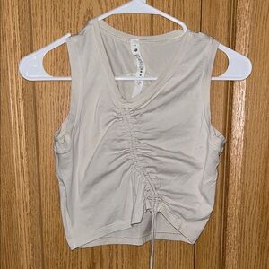 Ruched Cream/Tan Sleeveless Top